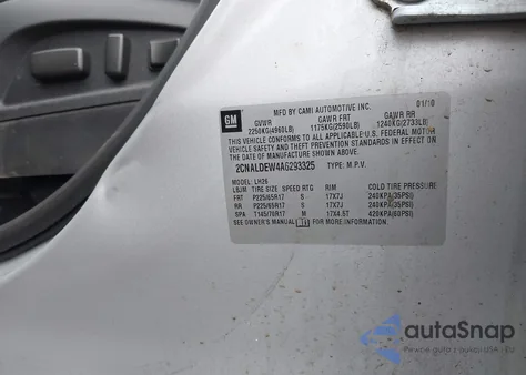 2010 Chevrolet Equinox Lt из США, поврежденный, VIN 2CNALDEW4A6293325